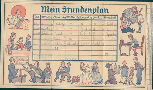 Stundenplan (faltbar) Reklame Holsteins Sieg Tafel Margarine, Kinder 1951/52