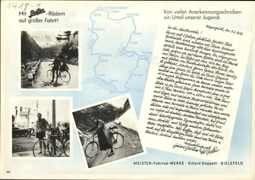 Stundenplan Reklame Meister-Fahrrad-Werke, Erhard Doppelt Bielefeld, Markenrad um 1950