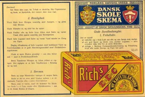 Stundenplan, Dansk Skole Skema, Reklame Rich`s Kaffee, Dänemark, Wappen um 1950