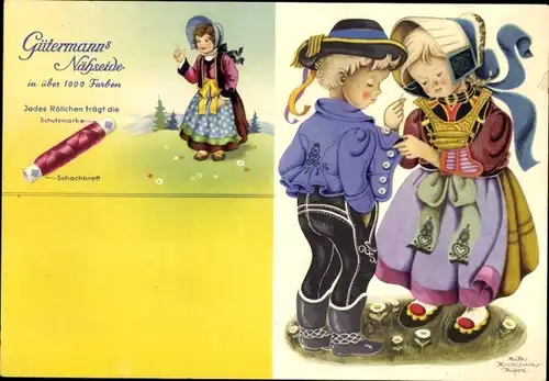 Stundenplan Gptermannßs Nähseide, Kinder in Trachten, Schwarzwald, um 1950