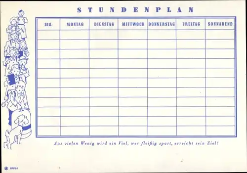 Stundenplan, Sparkassen Verlag, Märchen, Baron Münchhausen, Künstler Koser Michaels um 1950