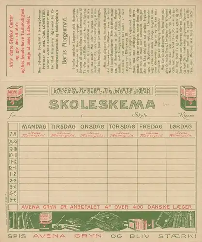 Stundenplan Avena Gryn Waschmittel, Allzweckreiniger, Dänemark um 1930