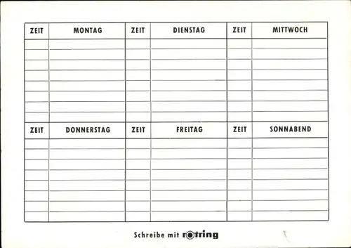 Stundenplan Rotring Schulfüller 220S, Moderne Welt, Flugzeug Schiff um 1960