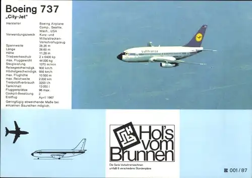 Stundenplan Brunnen Zeichenblock, Flugzeug Boeing 737 um 1970