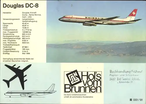 Stundenplan Brunnen Zeichenblock, Flugzeug Douglas DC-8 um 1970