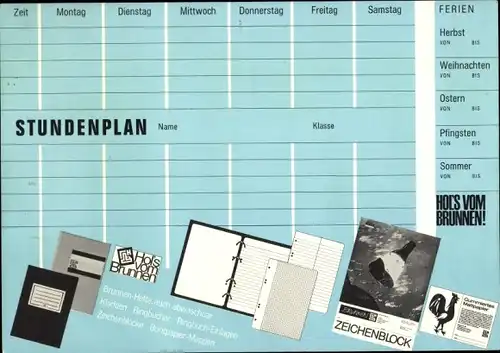 Stundenplan Brunnen Zeichenblock, Mittelstreckenflugzeug Trident um 1970
