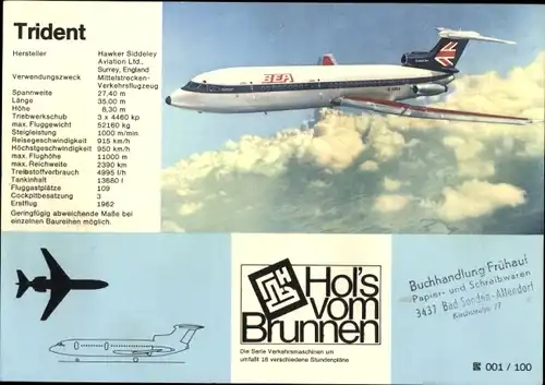 Stundenplan Brunnen Zeichenblock, Mittelstreckenflugzeug Trident um 1970