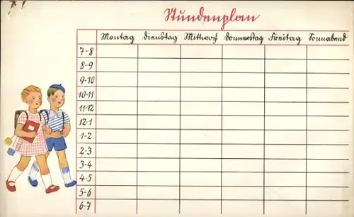Stundenplan Victoria-Versicherung, Berlin & Düsseldorf, Berufsausbildungs-Versicherung um 1930