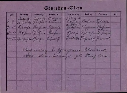 Stundenplan Oberländisches Volksblatt, Beilage Hardermännli in Interlaken, Schweiz um 1920