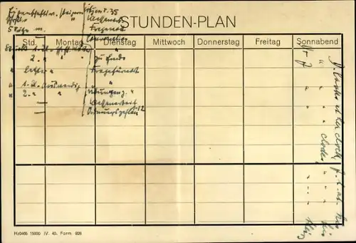 Stundenplan Stadtsparkasse Herford, Heimsparbüchse Spardose um 1940/50