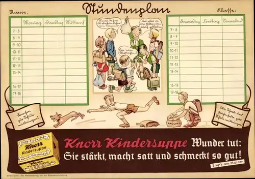 Stundenplan KNORR Kindersuppe - Sie stärkt, macht satt und schmeckt so gut! Um 1930