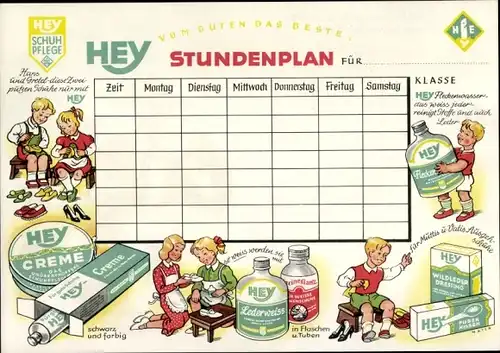 Stundenplan HEY Schuhpflege Schuhcreme, Kristallwachs um 1950