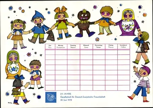 Stundenplan DDR 25 Jahre Gesellschaft für Deutsch-Sowjetische Freundschaft 1972