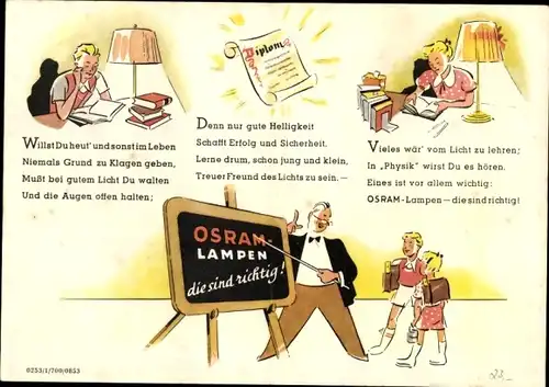 Stundenplan OSRAM Lampen, Ernst Bertelsen Radio-Elektro, Ratzeburg um 1950