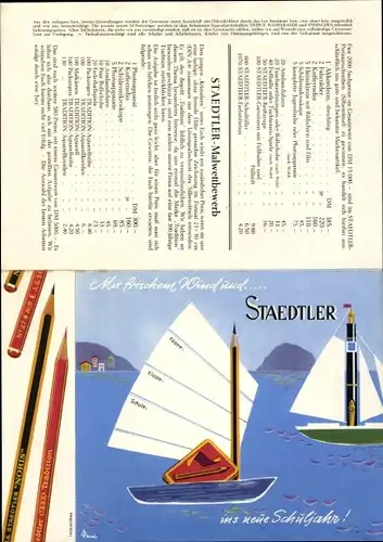 Stundenplan Staedtler Schulfüller, Bleistifte, Malwettbewerb, Preisausschreiben um 1960