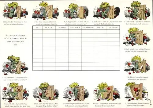 Stundenplan Sparkassen Verlag, Bildergeschichten Wilhelm Busch, Pusterohr (1868) um 1960