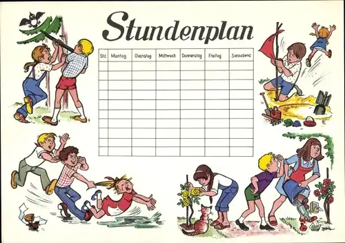 Stundenplan DDR Verlag Junge Welt Berlin, zankende Kinder, Beilage 1983