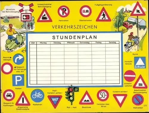 Stundenplan Kronen Apotheke Schweinfurt, Verkehrzeichen um 1960