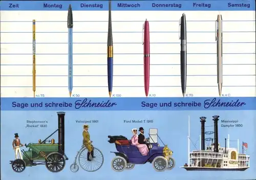 Stundenplan Schneider, Kugelschreiber & Füller, Ballon, Fahrzeuge, Flugzeuge ca. 1970