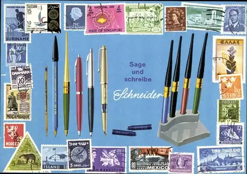 Stundenplan Schneider, Kugelscheiber & Füller, Briefmarken Spanien Sudan etc. um 1960