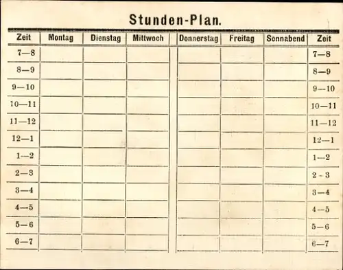 Stundenplan Eduard Flüge Zigarren & Papierhandlung, Kaiserstraße 51 Karlsruhe um 1940