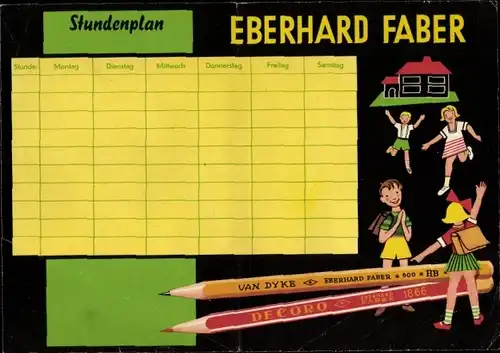 Stundenplan Faber Castell, Van Dyke Bleistifte, Maße der Erde um 1960