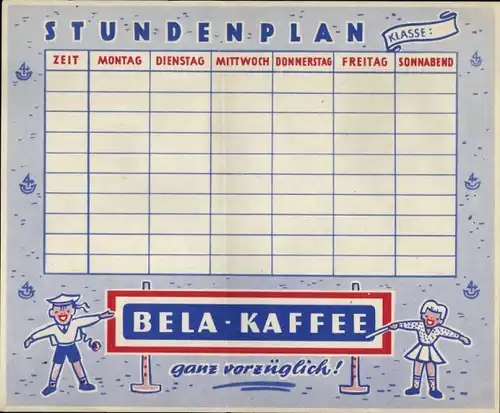 Stundenplan BELA-Kaffee, ganz vorzüglich um 1960