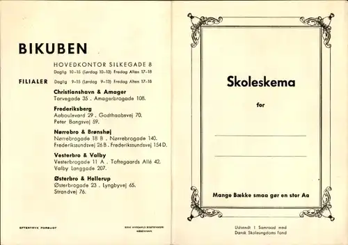 Stundenplan Bikuben Filialen, Dänemark, Verkehrszeichen um 1960