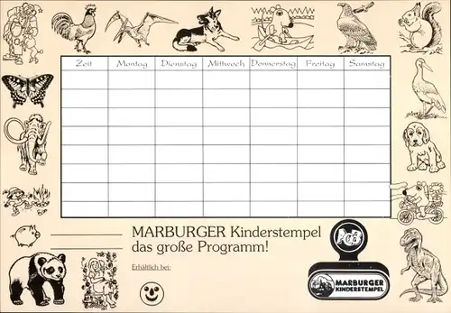 Stundenplan Marburger Kinderstempel, Sendung mit der Maus, Tiere, Dinosaurier um 1970