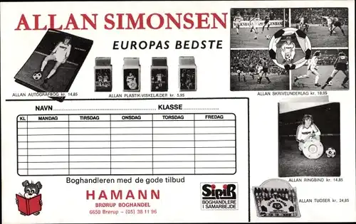 Stundenplan Hamann Buchhandel, Brorup Dänemark, Fußballer Allan Simonsen Europas Bester um 1970