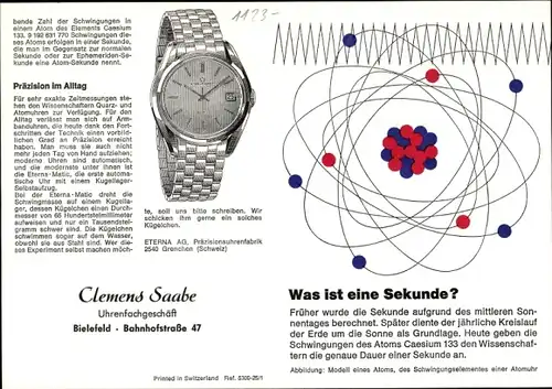 Stundenplan Eterna Matic Uhr, Uhrenfachgeschäft Clemens Saabe, Bielefeld, Präzision im Alltag