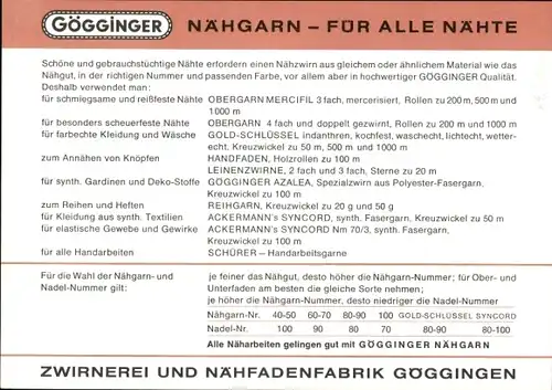 Stundenplan Gögginger  Nähgarn, Garnrollen für Nähmaschinen um 1960