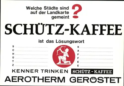 Stundenplan Schütz Kaffee, Aerotherm geröstet, Landkarte mit Quiz um 1970