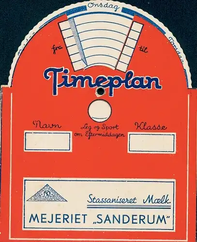 Mechanischer Stundenplan Meierei "Sanderum" Dänemark, Stassaniseret Maelk um 1930