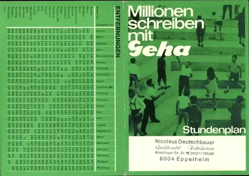 Stundenplan Geha Füller, Patronen-Schulfüller 3V, Nicolaus Deutschbauer, Eppelheim um 1970