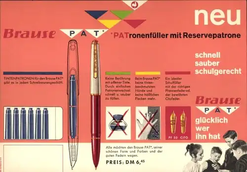 Stundenplan Brause Patronenfüller mit Reservepatrone, glücklich wer ihn hat um1960