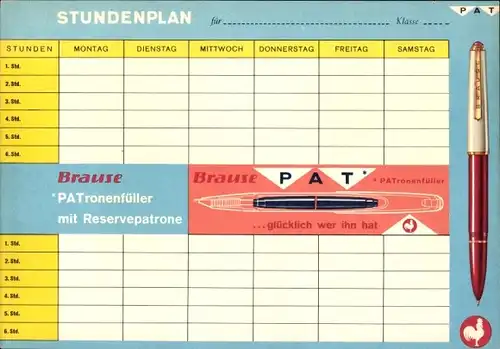 Stundenplan Brause Patronenfüller mit Reservepatrone, glücklich wer ihn hat um1960