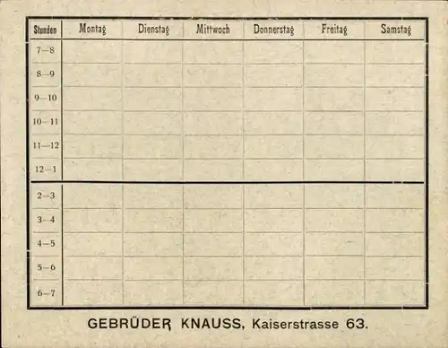 Stundenplan Gebrüder Krauss Polytechnisches Spezialgeschäft, Kaiserstraße 63, Karlsruhe um 1950