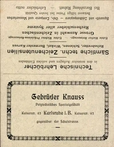 Stundenplan Gebrüder Krauss Polytechnisches Spezialgeschäft, Kaiserstraße 63, Karlsruhe um 1950