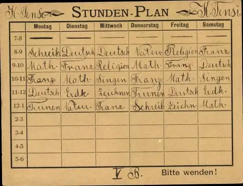 Stundenplan Hans Vogtherr Papierhandlung, Kaiserstraße 40, Karlsruhe um 1950