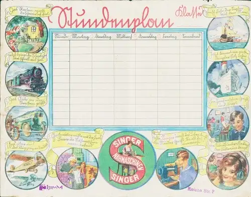 Stundenplan Singer Nähmaschinenfabrik, Wittenberge, Technik Eisenbahn Schiffe, Ein-Mal-Eins um 1920