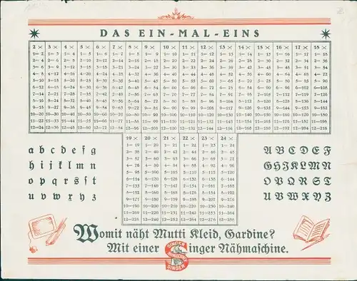 Stundenplan Singer Nähmaschinenfabrik, Wittenberge, Technik Eisenbahn Schiffe, Ein-Mal-Eins um 1920