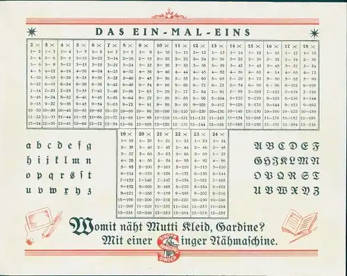 Stundenplan Singer Nähmaschinenfabrik, Wittenberge, Jahreszeiten, Ein-Mal-Eins um 1920