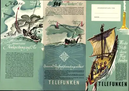 Stundenplan Telefunken, Funkpeilung auf See, Segelschiffe, SOS auf hoher See um 1960