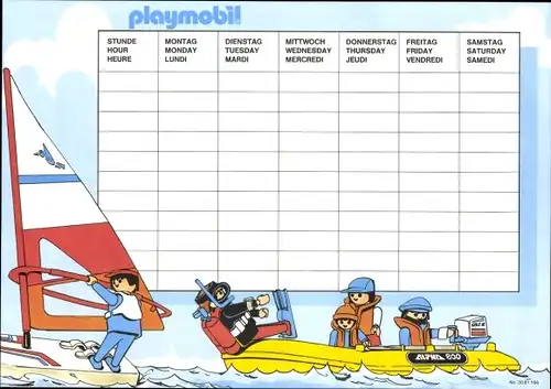 Stundenplan Playmobil 80-er Jahre, Sport Surfen Tauchen, Winter Rodeln Schneemann Kutsche