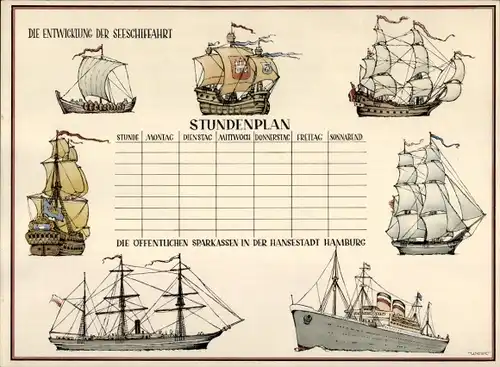 Stundenplan Öffentliche Sparkassen Hamburg, Entwicklung der Schifffahrt, Segelschiffe um 1960