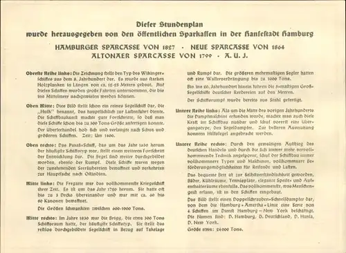 Stundenplan Öffentliche Sparkassen Hamburg, Entwicklung der Schifffahrt, Segelschiffe um 1960