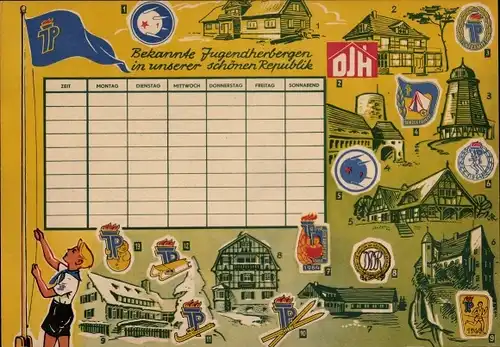 Stundenplan DDR Bekannte Jugendherbergen der Republik Pioniere Abzeichen um 1960