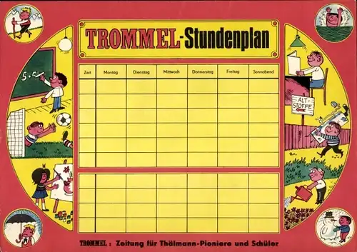 Stundenplan DDR Trommler Zeitung für Thälmann-Pioniere und Schüler, Beilage um 1970