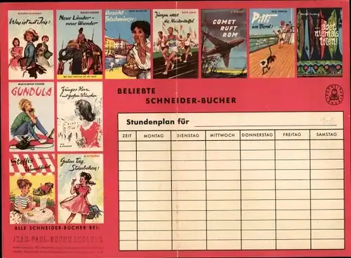 Stundenplan Reklame Franz Schneider Verlag München, Neue Schneider-Bücher Jugendbücher um 1960